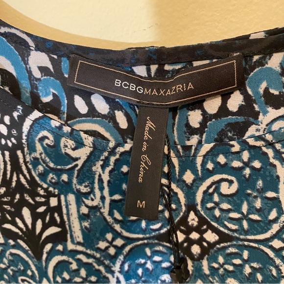BCBG Maxazria Eugenie High Low Hem Scroll Print Georgette Blouse Size Medium - Picture 6 of 8
